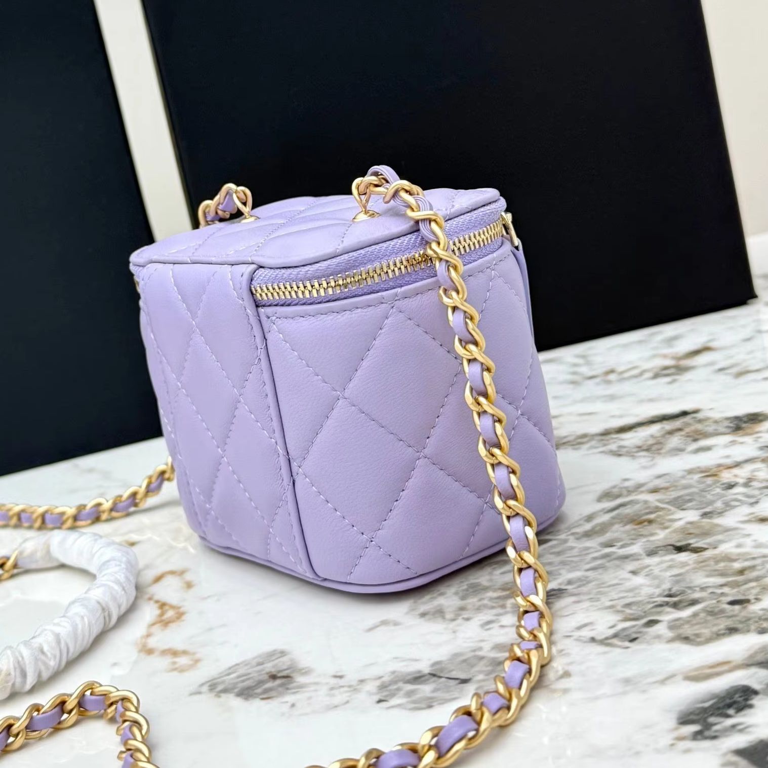 Chain Crossbody Quilted - Lavender Purple Quilted Leather Mini Vanity
